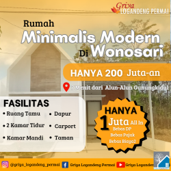 Rumah Minimalis Modern di Wonosari Mulai dari 200 Jutaan Saja